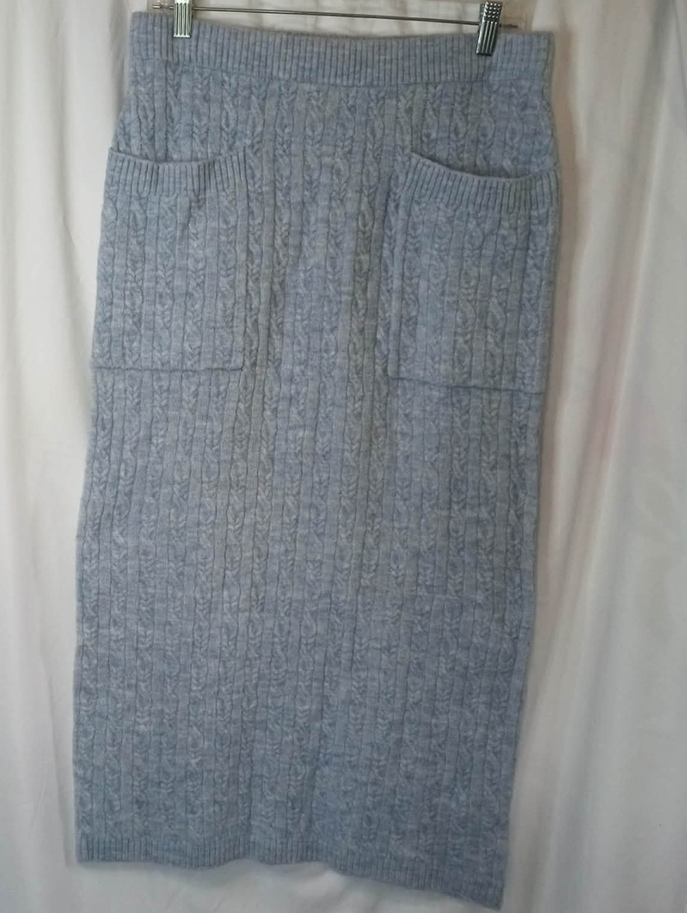 Reese Blutstein Cozy Light Blue Cable-Knit Midi Skirt Pockets Scandi Soft Medium